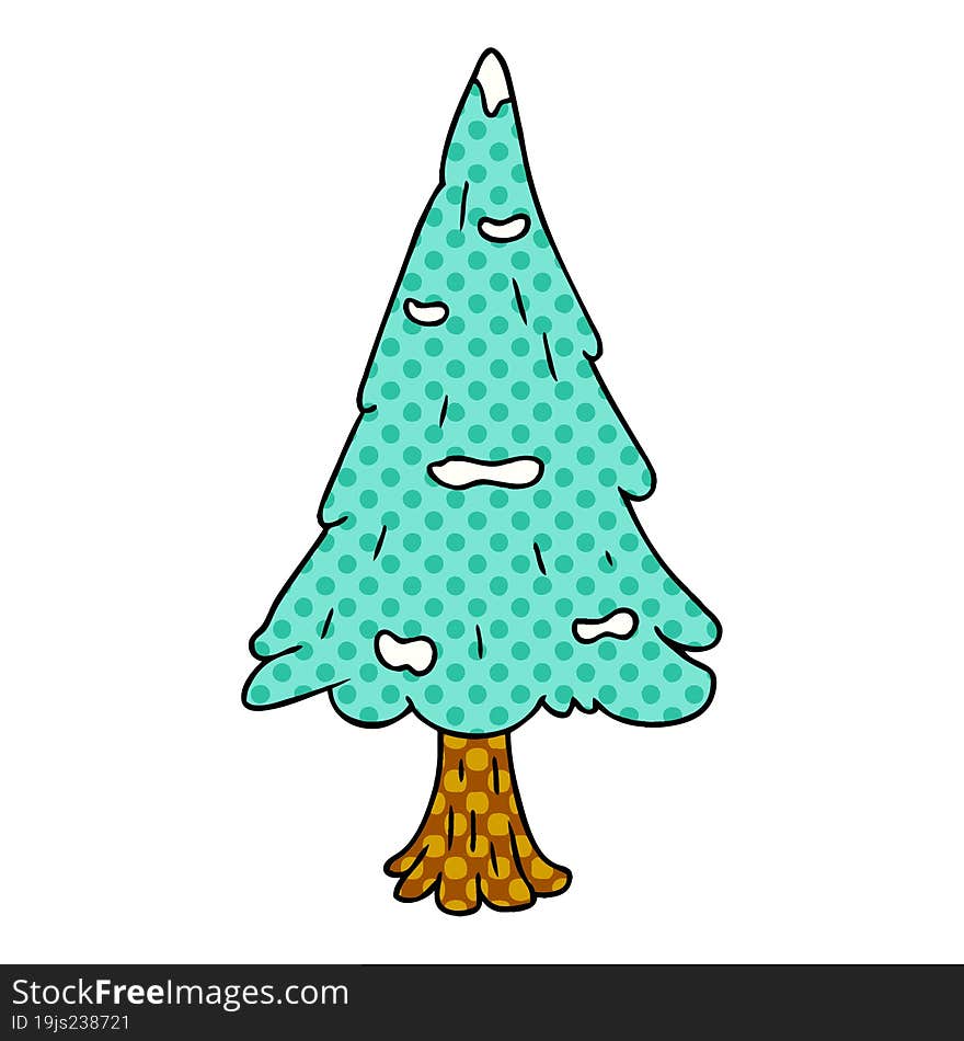 hand drawn cartoon doodle single snow covered tree