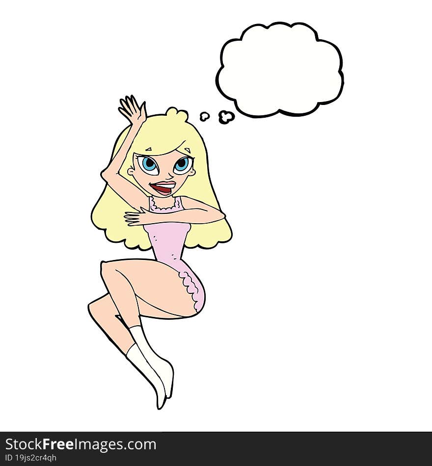 cartoon woman in lingerie with thought bubble