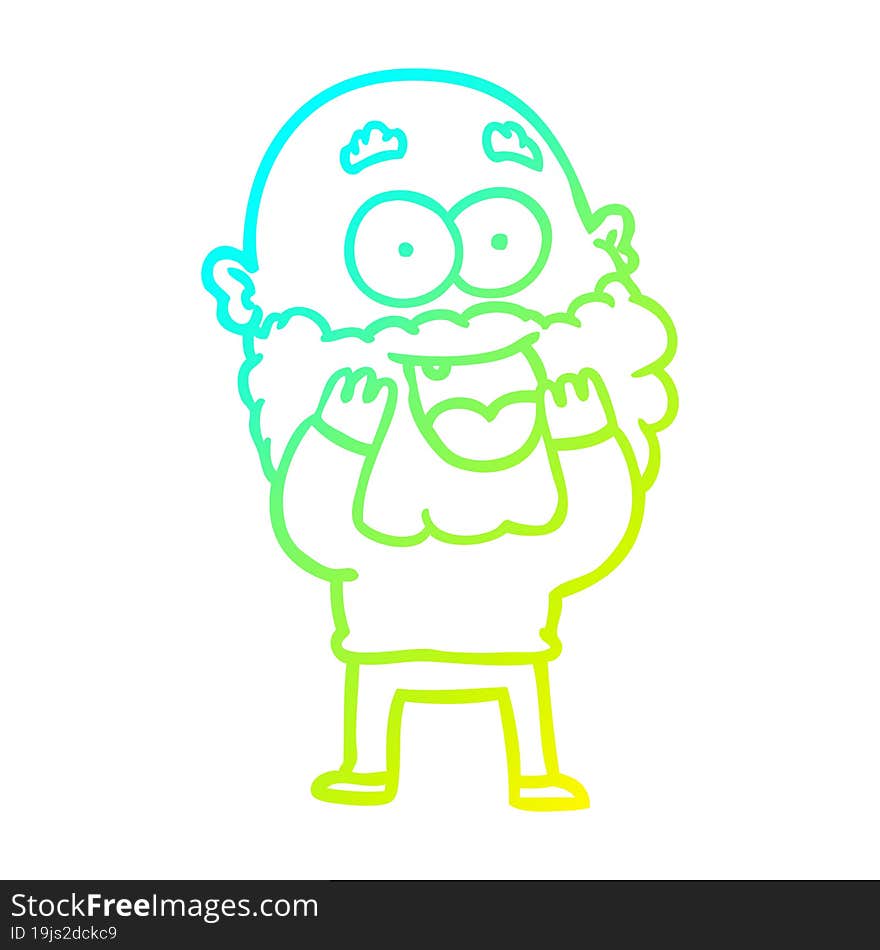 cold gradient line drawing cartoon crazy happy man with beard gasping