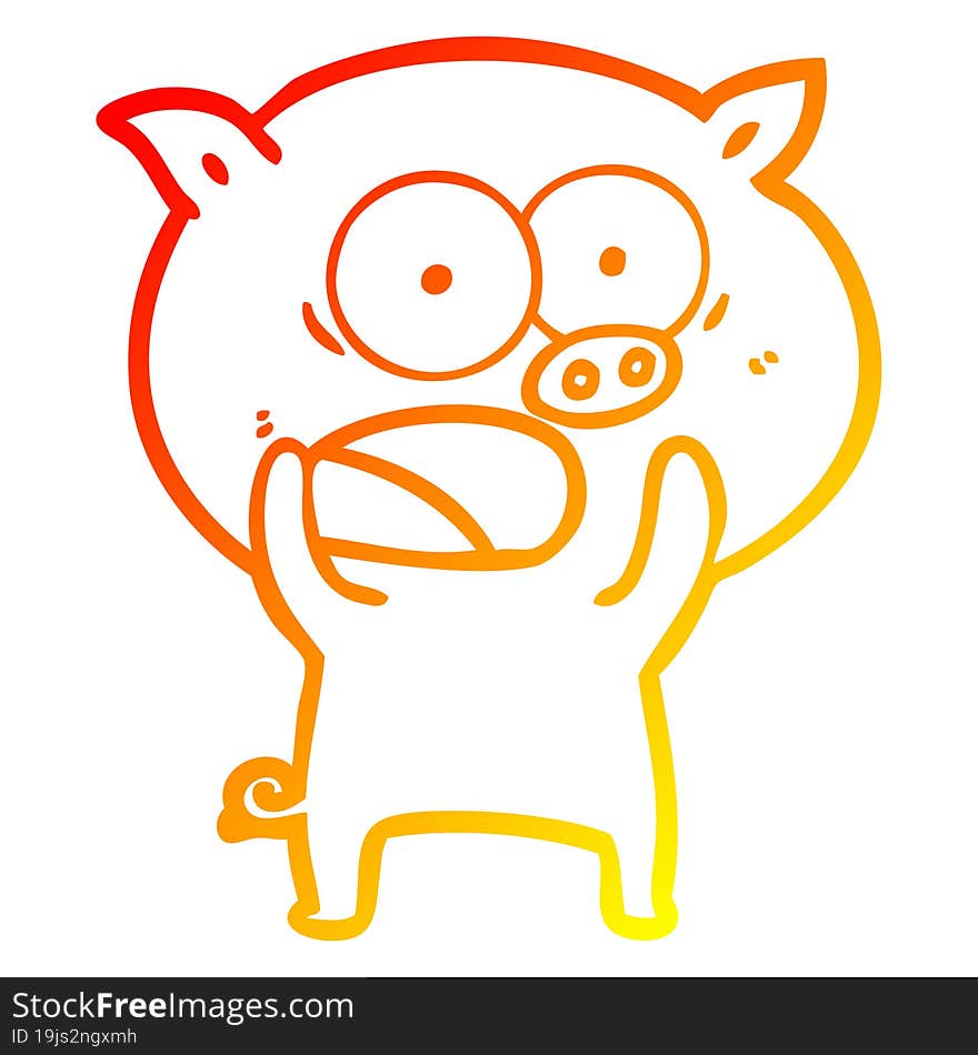 warm gradient line drawing cartoon pig shouting