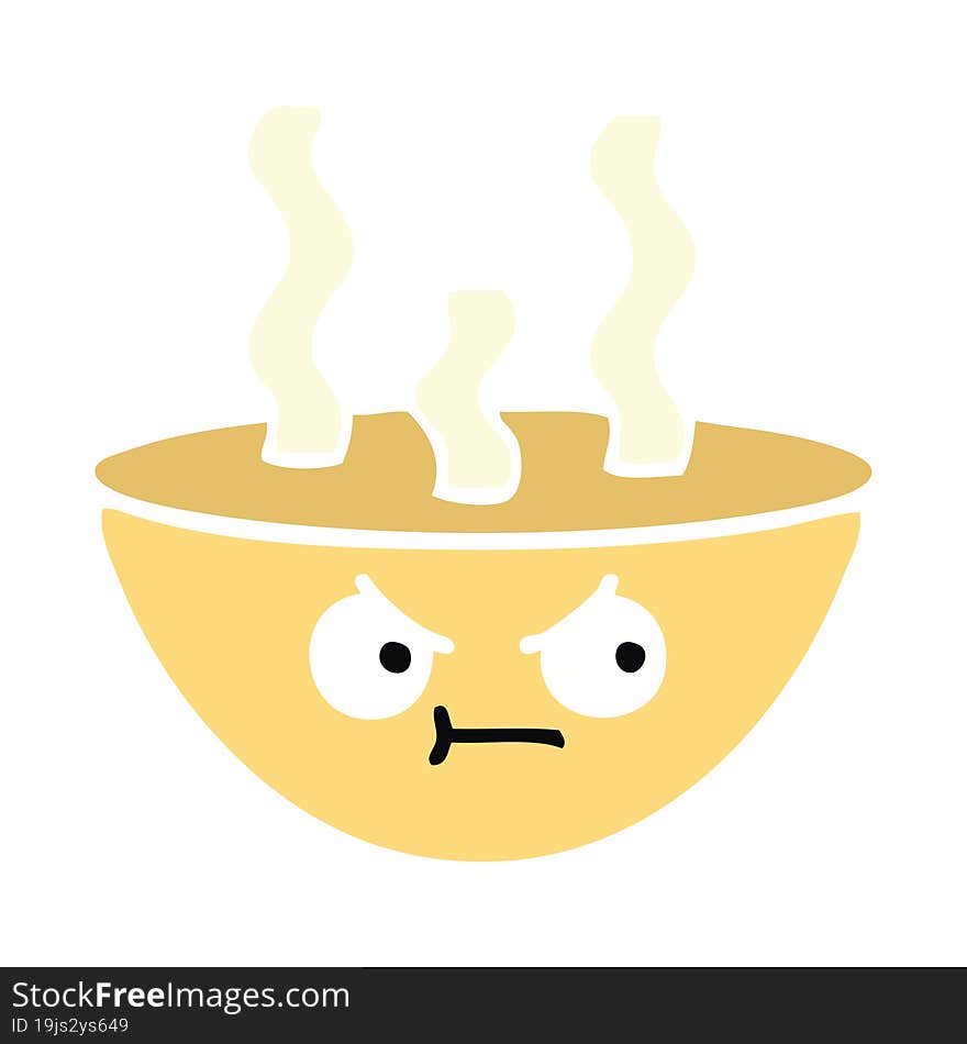 flat color retro cartoon bowl of hot soup