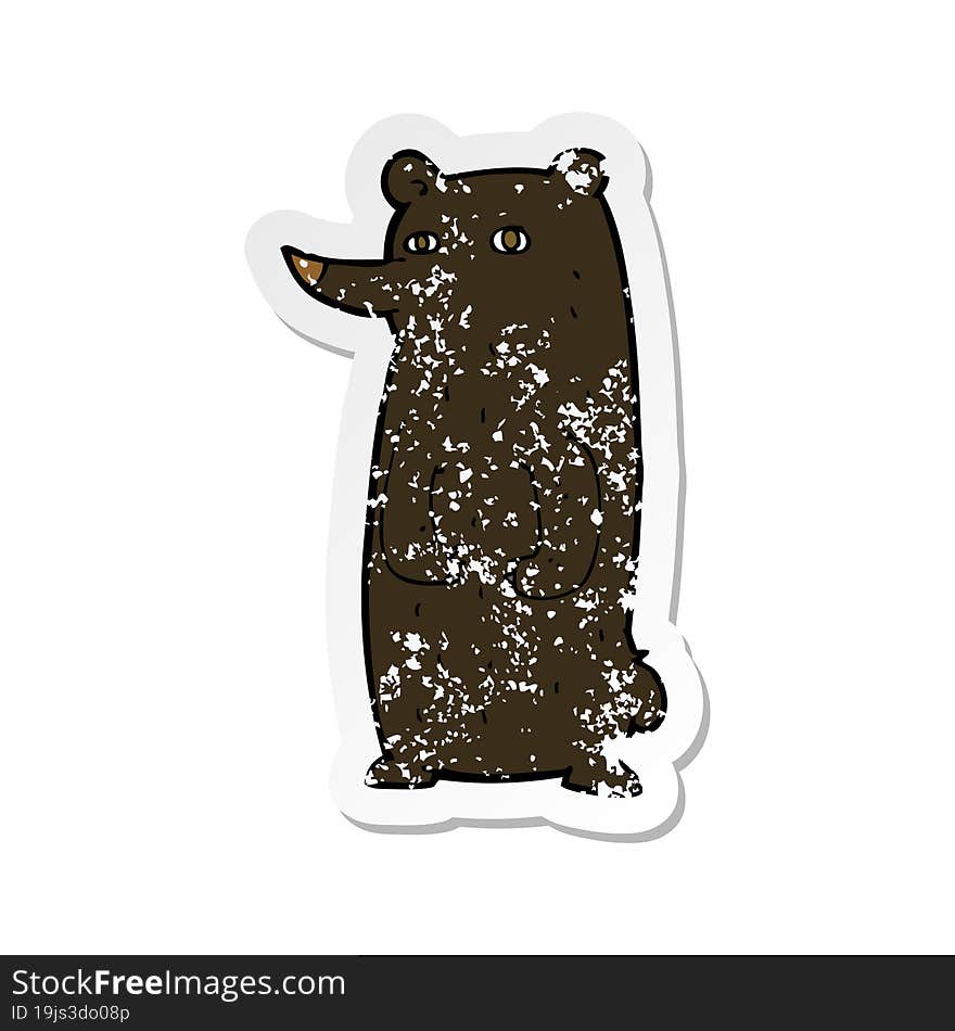 retro distressed sticker of a funny cartoon black bear