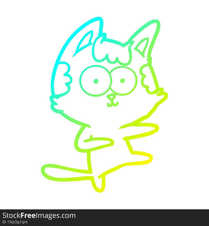 cold gradient line drawing of a dancing cartoon cat