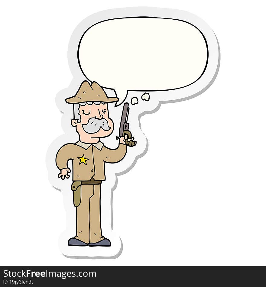 cartoon sheriff with speech bubble sticker. cartoon sheriff with speech bubble sticker