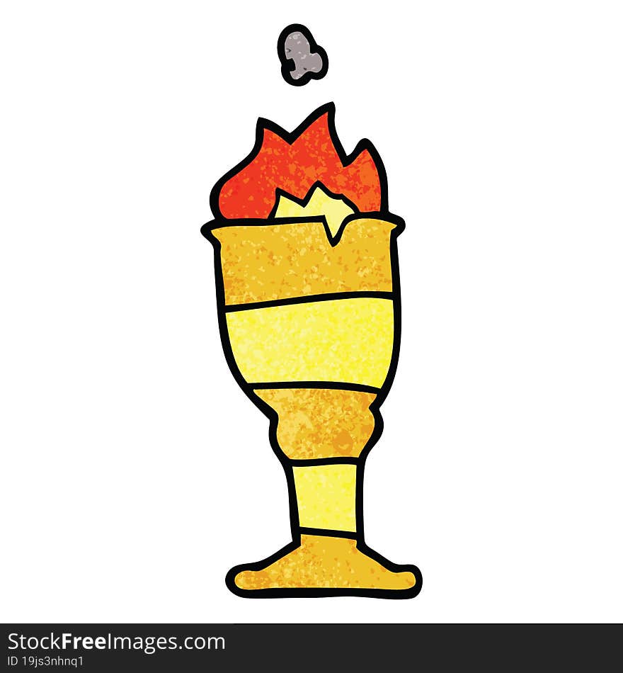 cartoon doodle flaming golden cup