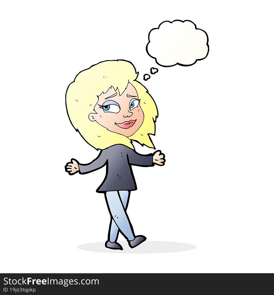 stress free woman cartoon with thought bubble