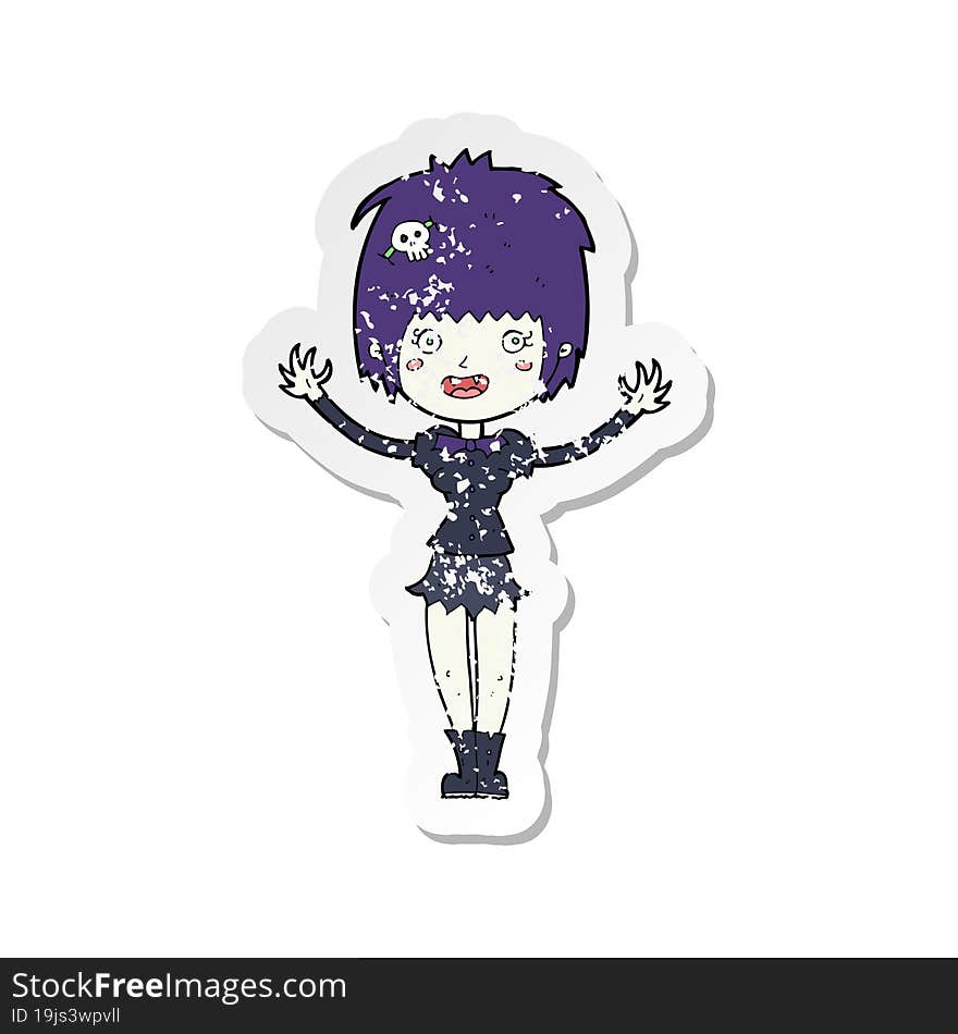 retro distressed sticker of a cartoon vampire girl