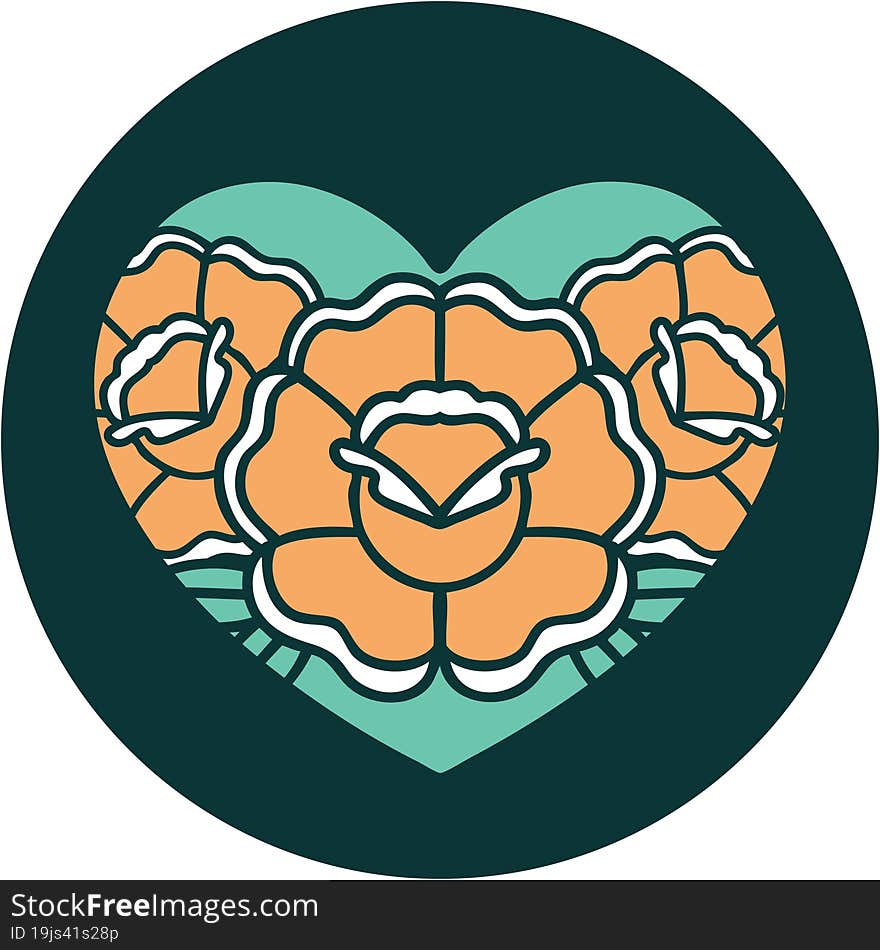 Tattoo Style Icon Of A Heart And Flowers