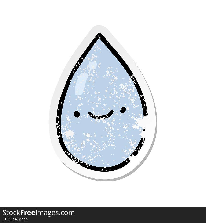 distressed sticker of a cartoon raindrop