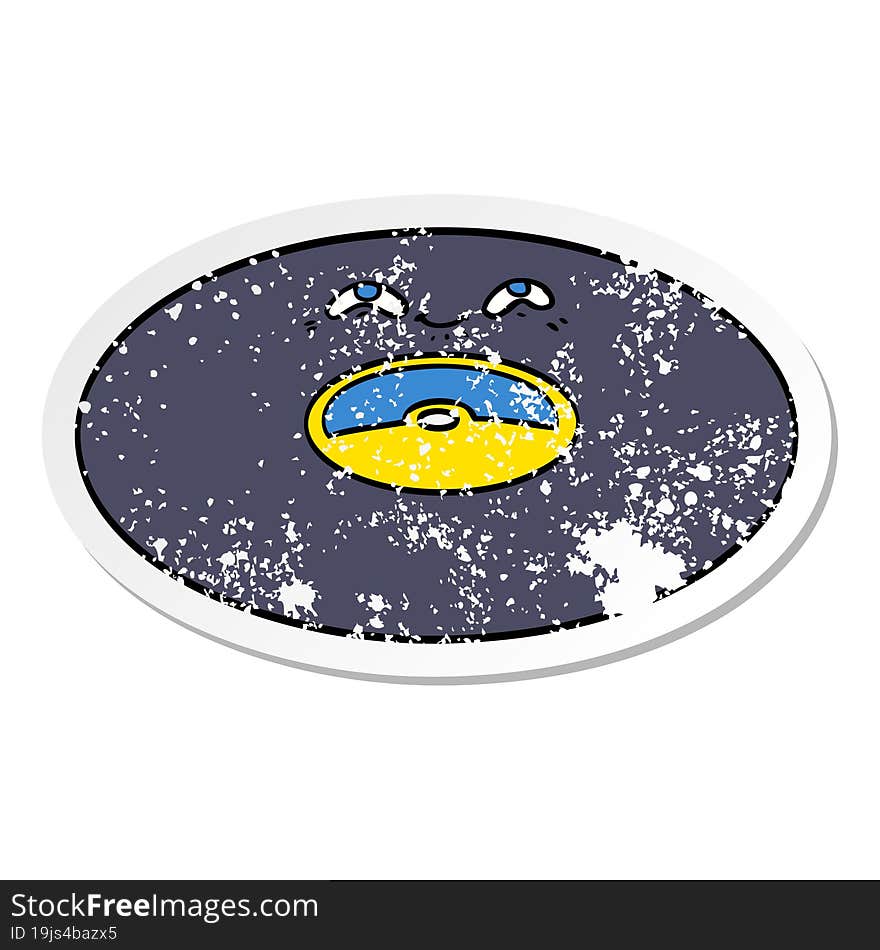 distressed sticker of a cartoon old vinyl record