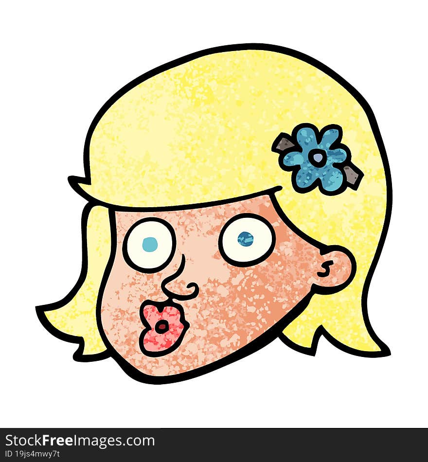 grunge textured illustration cartoon face of a girl