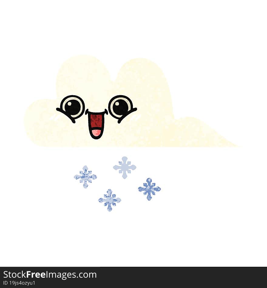 retro illustration style cartoon of a snow cloud