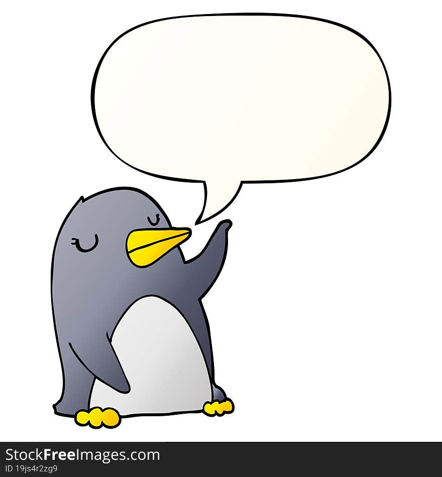 cartoon penguin and speech bubble in smooth gradient style