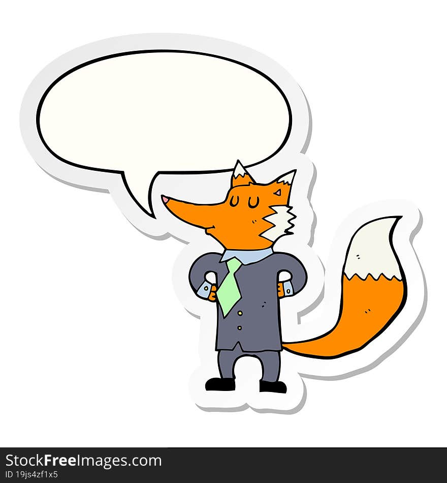 cartoon fox businessman and speech bubble sticker