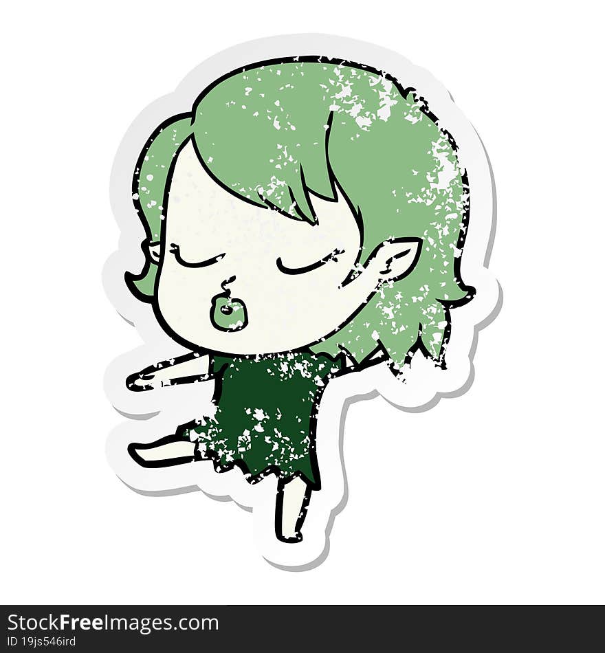 distressed sticker of a cute cartoon vampire girl