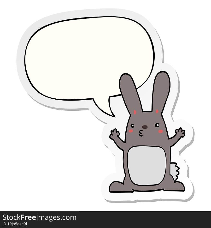 cartoon rabbit with speech bubble sticker. cartoon rabbit with speech bubble sticker