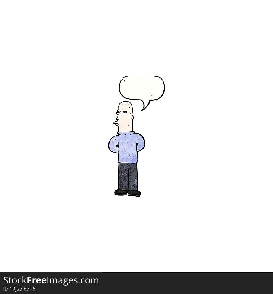 cartoon bald man with speech bubble