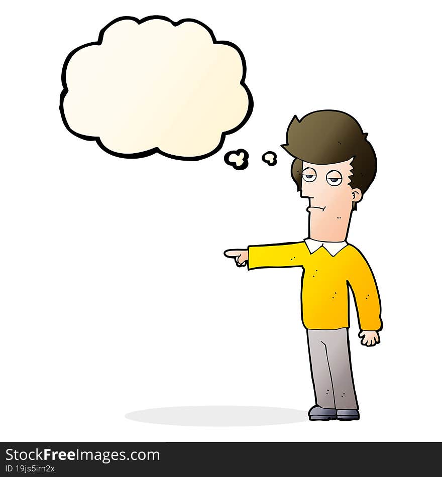 cartoon pointing man with thought bubble