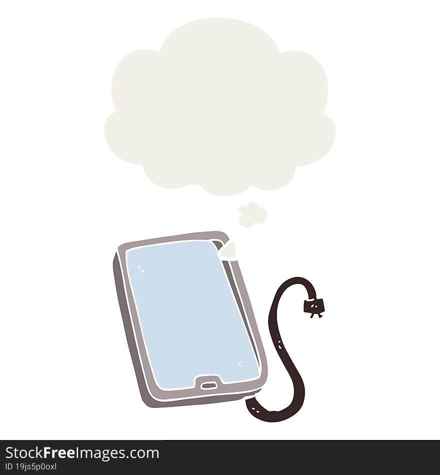 cartoon computer tablet with thought bubble in retro style