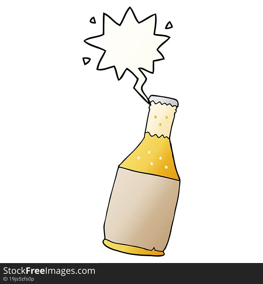 cartoon beer bottle and speech bubble in smooth gradient style