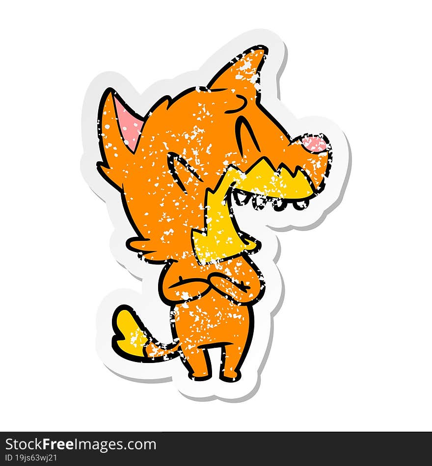 distressed sticker of a laughing fox cartoon