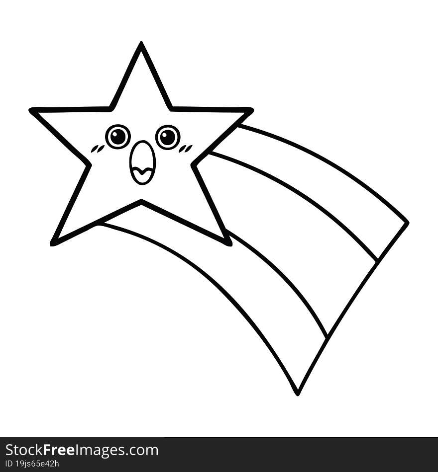 line drawing cartoon of a shooting rainbow star