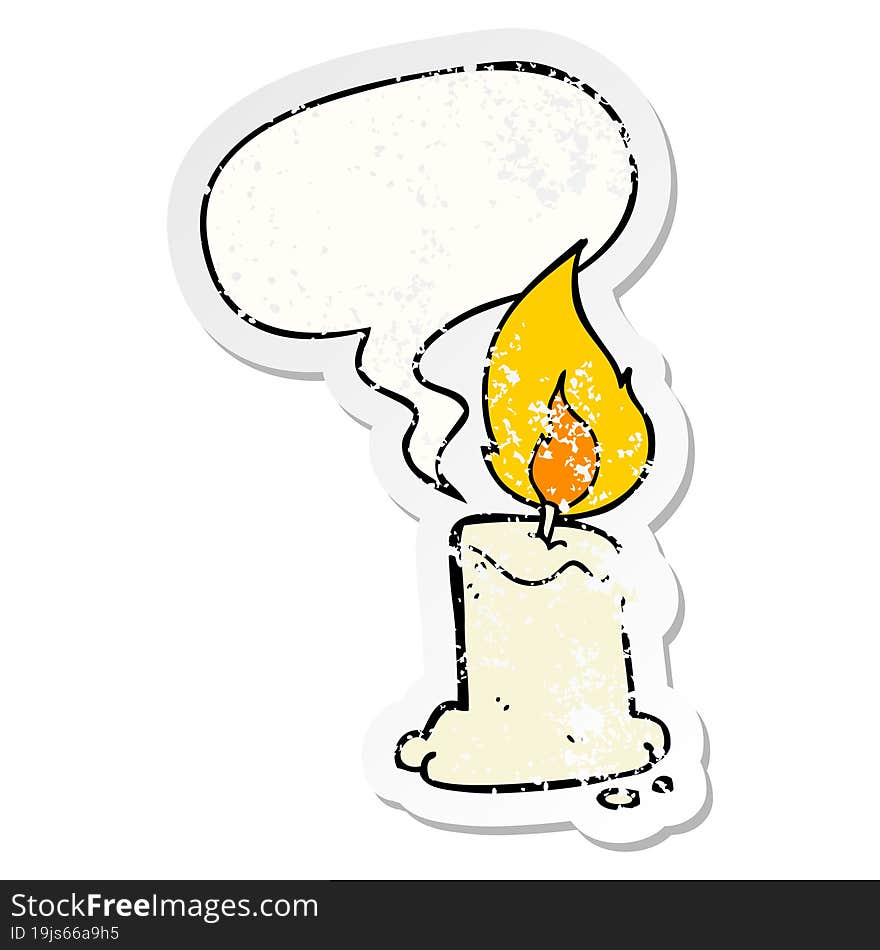 Cartoon Candle And Speech Bubble Distressed Sticker