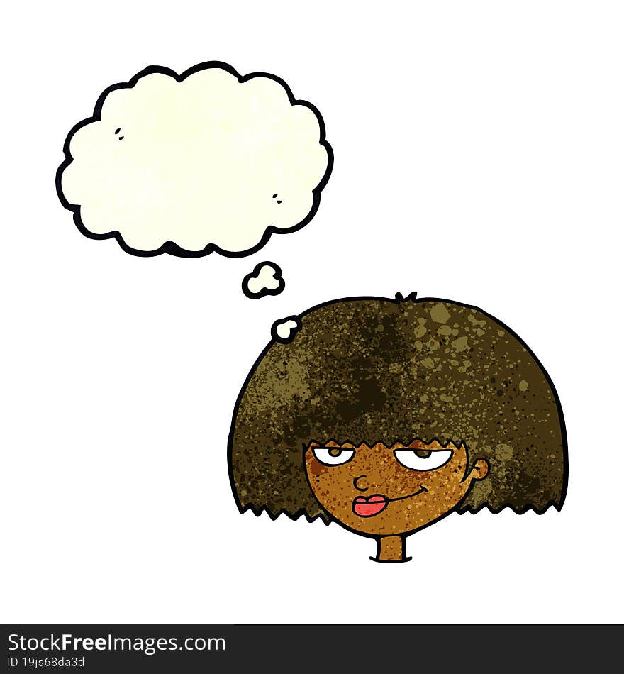 cartoon mean female face with thought bubble