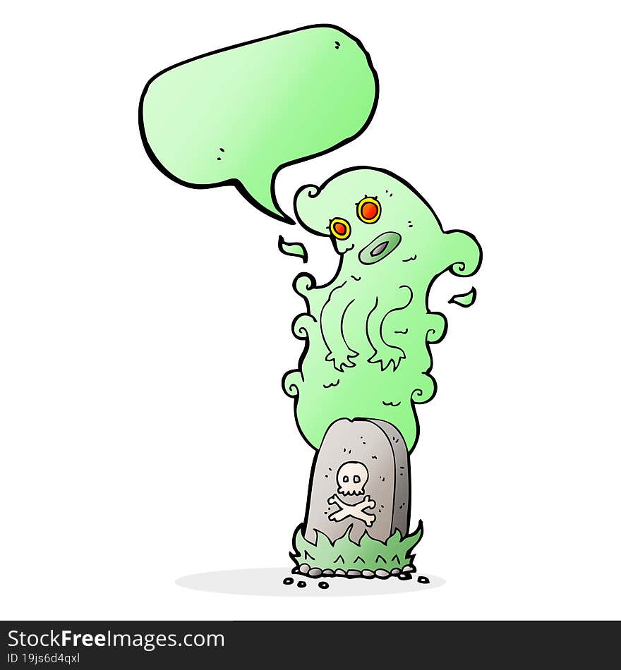 Cartoon Ghost Rising From Grave With Speech Bubble