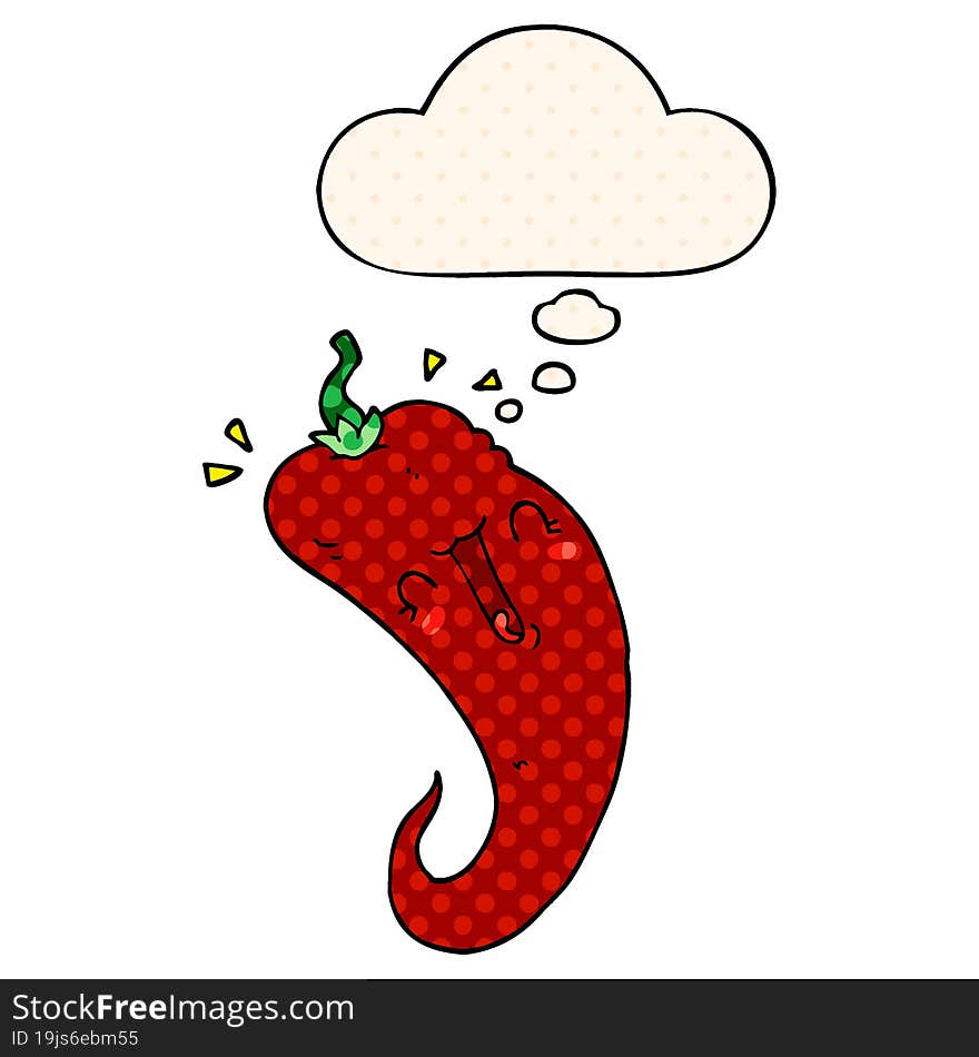 Cartoon Chili Pepper And Thought Bubble In Comic Book Style