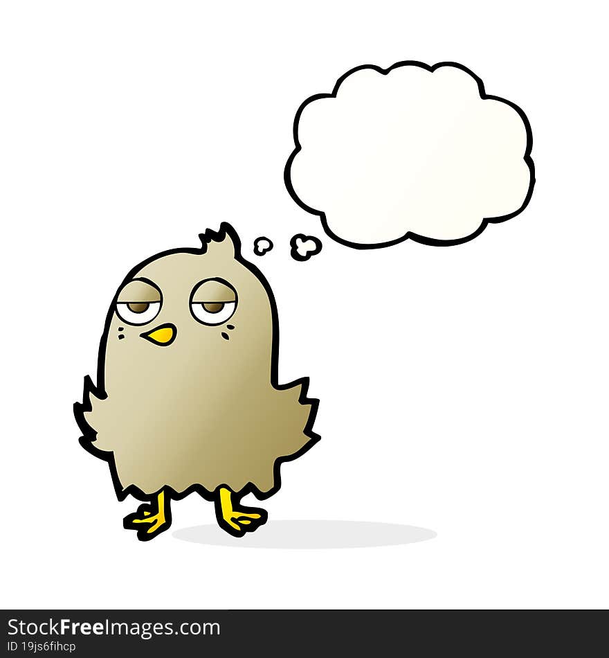 cartoon bored bird with thought bubble