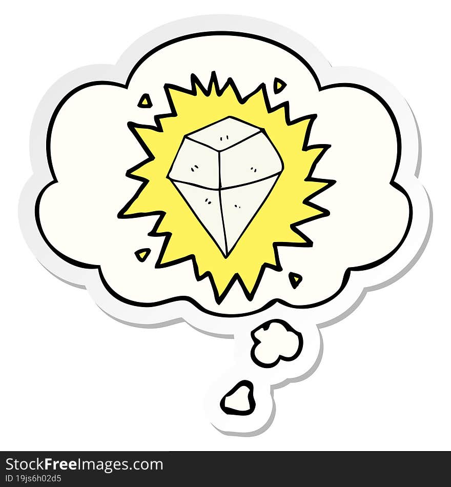 Cartoon Shining Crystal And Thought Bubble As A Printed Sticker