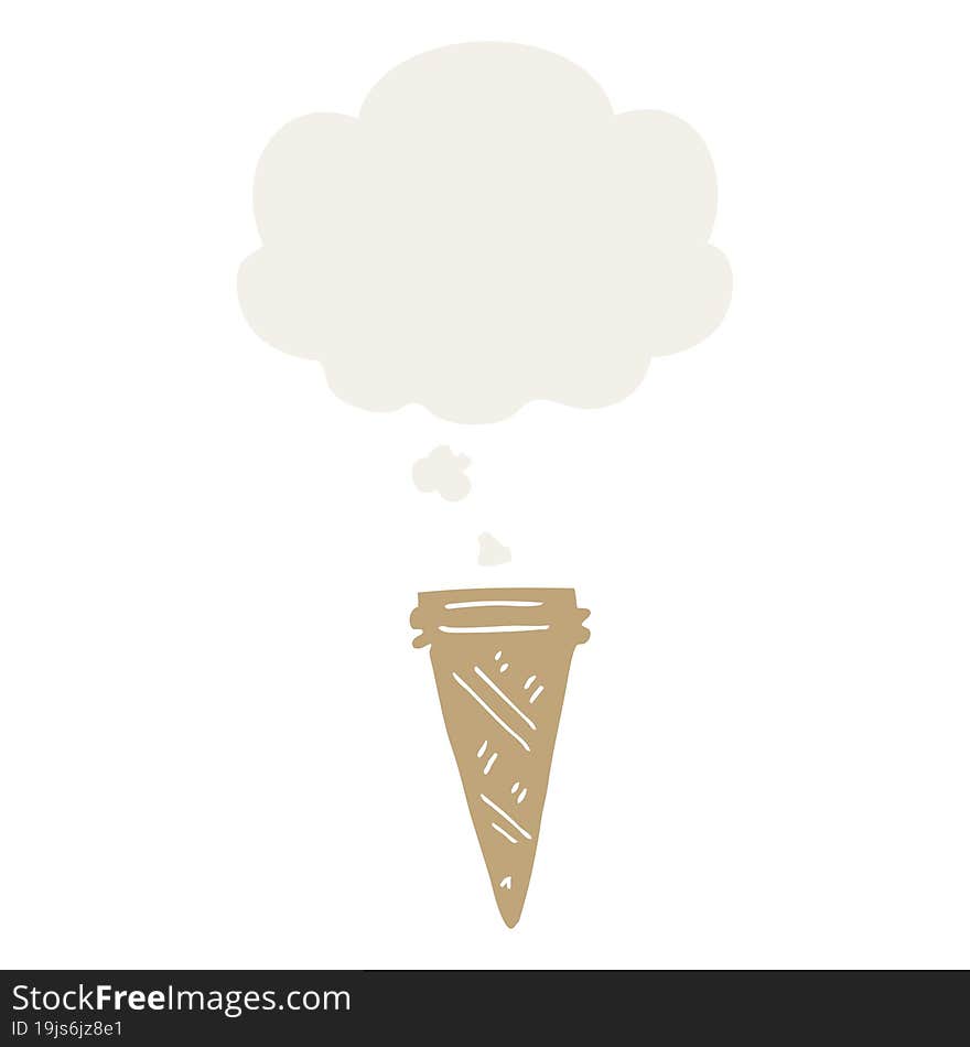 cartoon ice cream cone and thought bubble in retro style