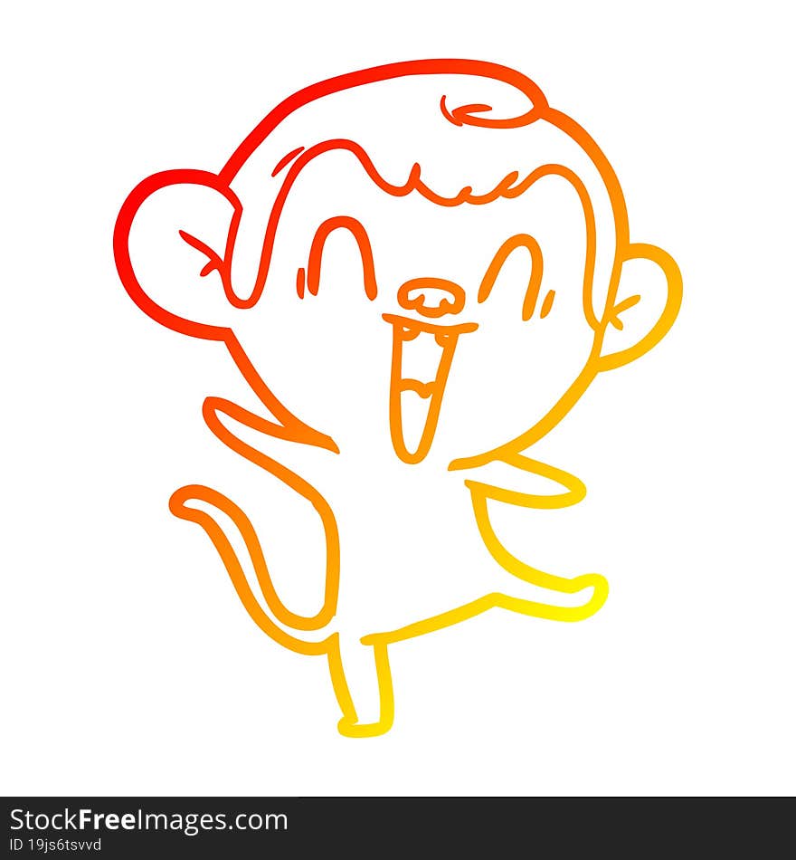 warm gradient line drawing of a cartoon laughing monkey