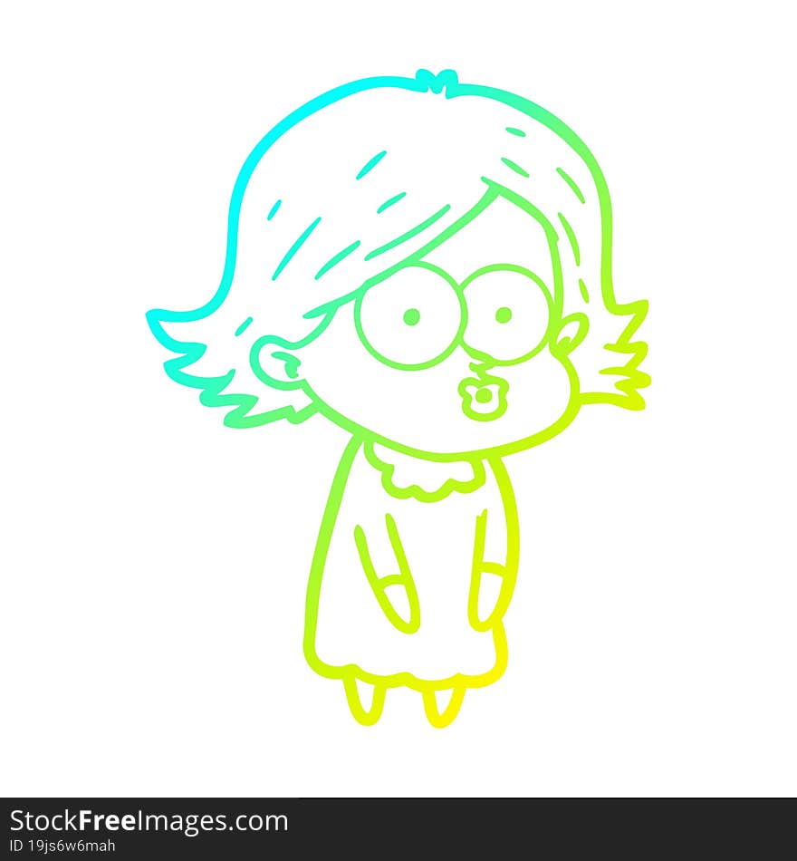 Cold Gradient Line Drawing Cartoon Girl Pouting