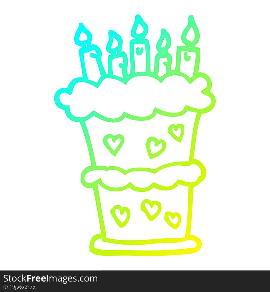 cold gradient line drawing of a cartoon birthday cake