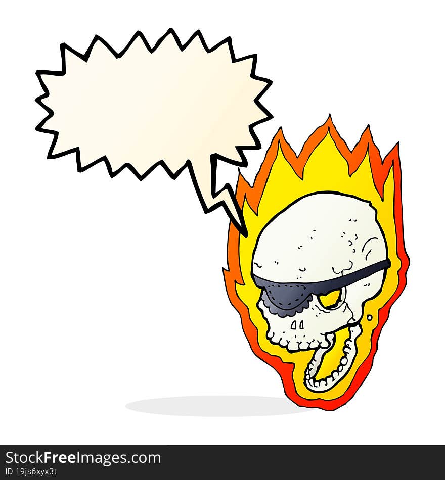 cartoon flaming pirate skull with speech bubble