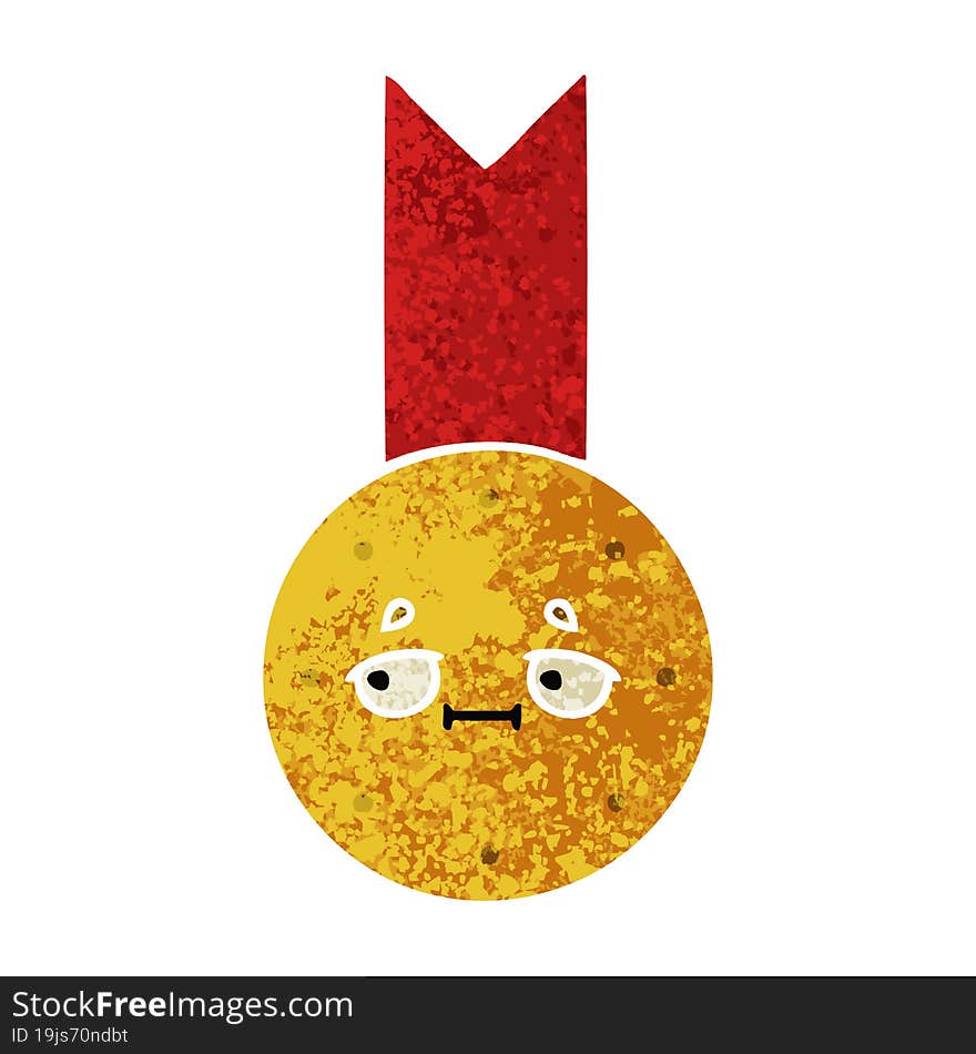 retro illustration style cartoon of a gold medal