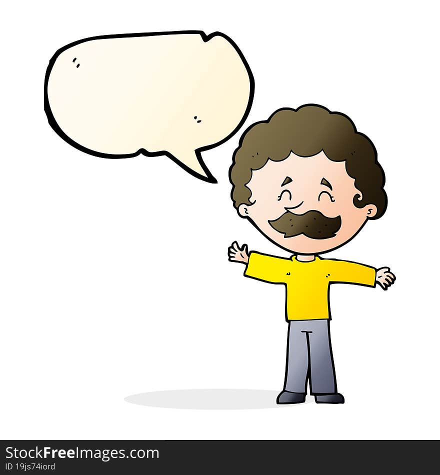 cartoon boy with mustache with speech bubble