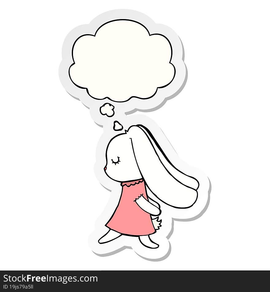 cute cartoon rabbit with thought bubble as a printed sticker