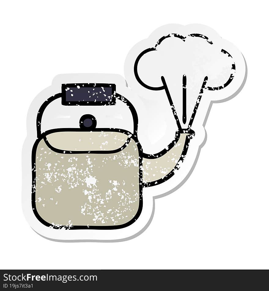 distressed sticker of a cute cartoon steaming kettle