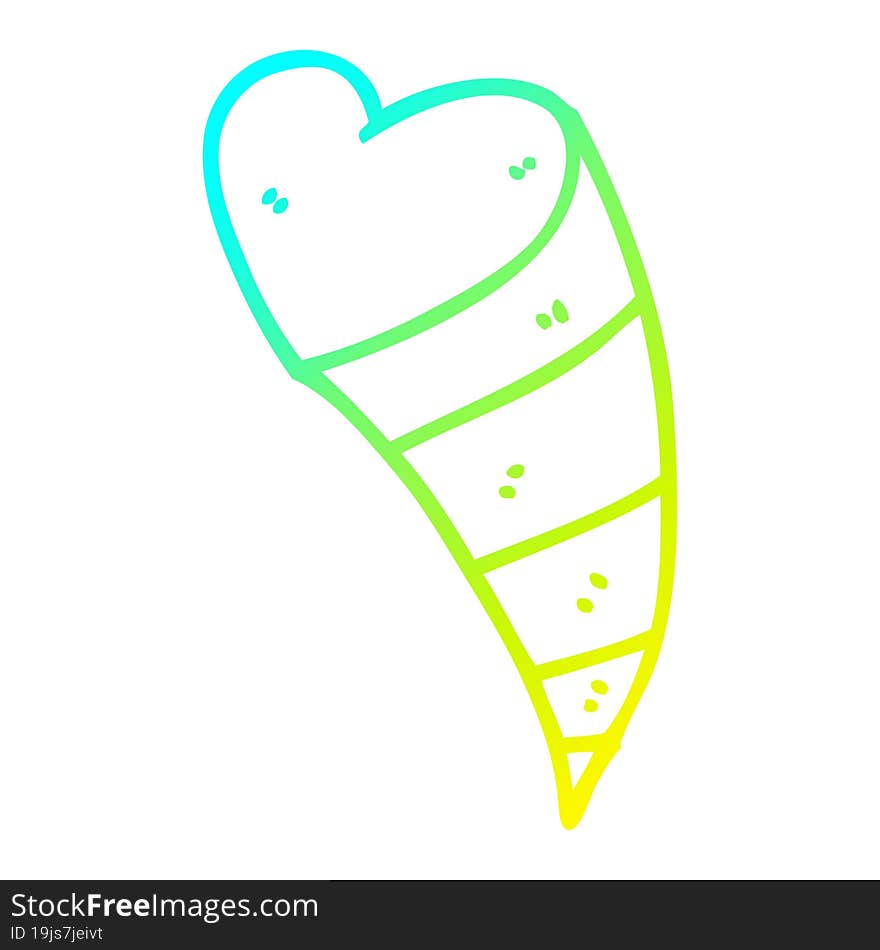 cold gradient line drawing of a cartoon shooting heart decorative element