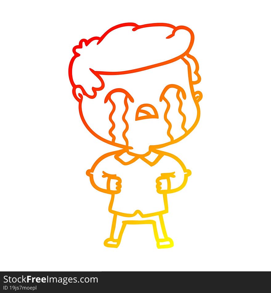 warm gradient line drawing of a cartoon man crying