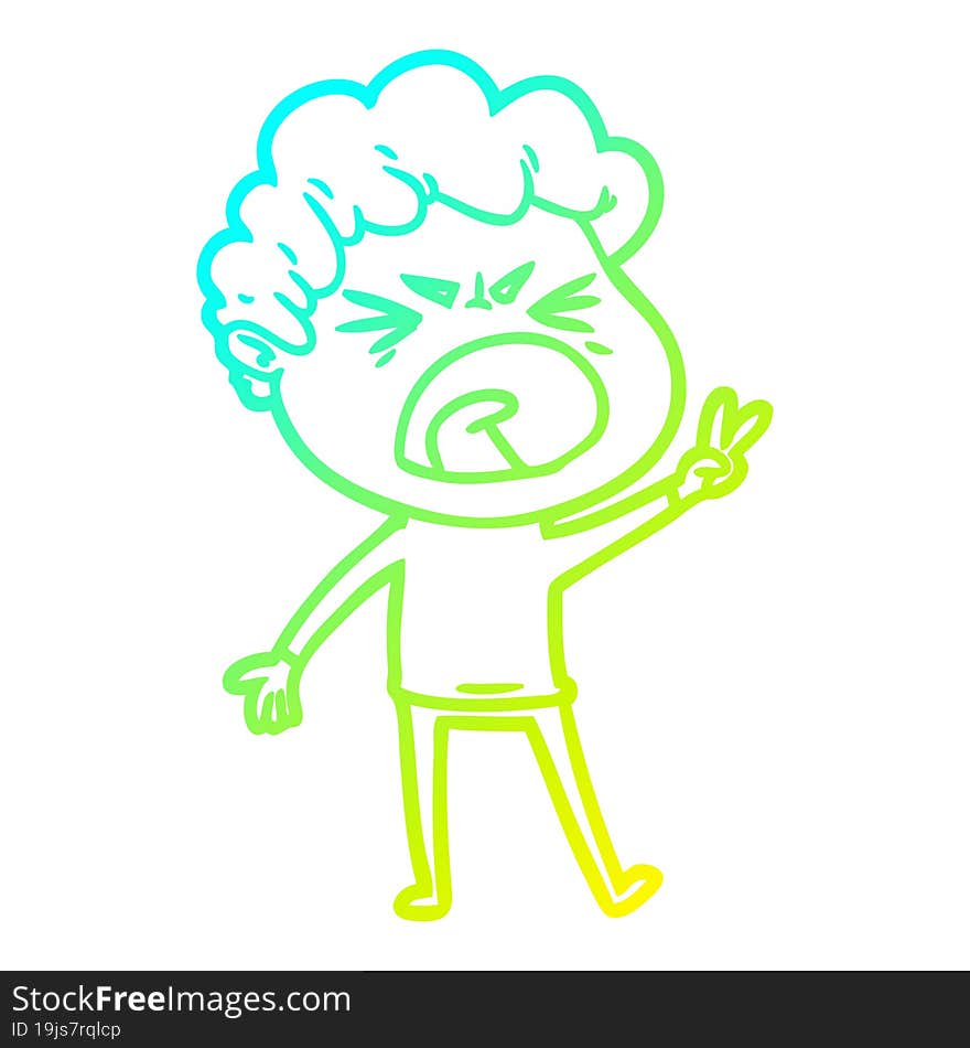 cold gradient line drawing cartoon furious man