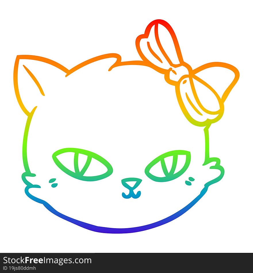 rainbow gradient line drawing cartoon cat wearing bow