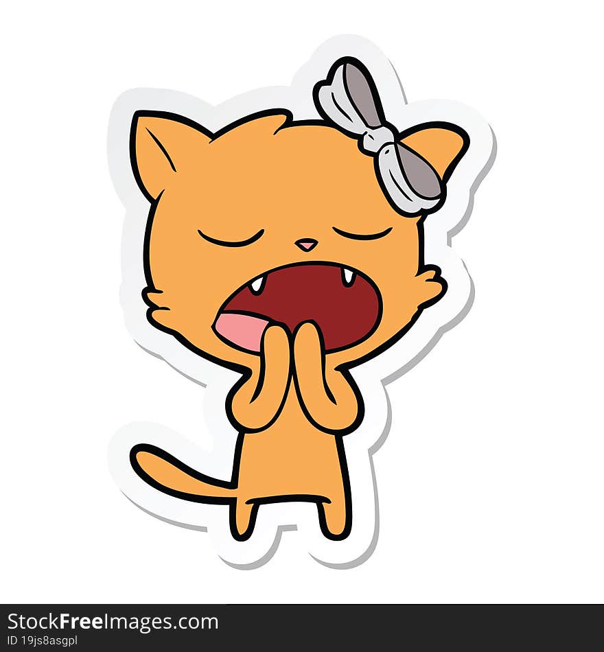 sticker of a cartoon yawning cat