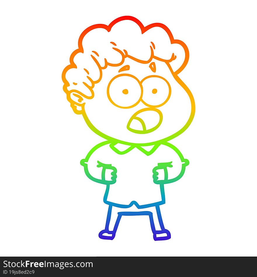 rainbow gradient line drawing cartoon man gasping in surprise