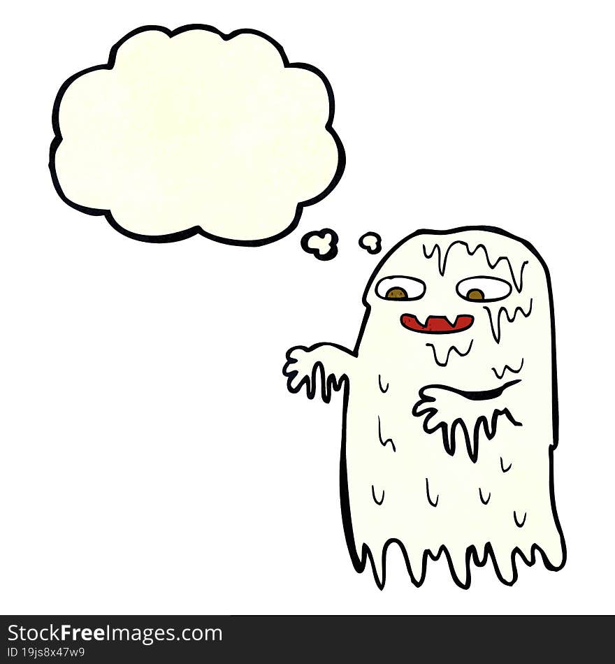 cartoon gross slime ghost with thought bubble