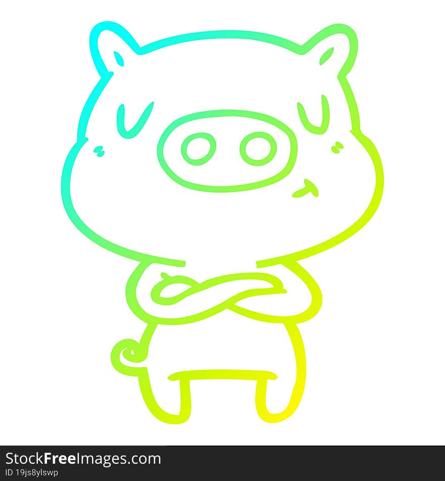 Cold Gradient Line Drawing Cartoon Content Pig