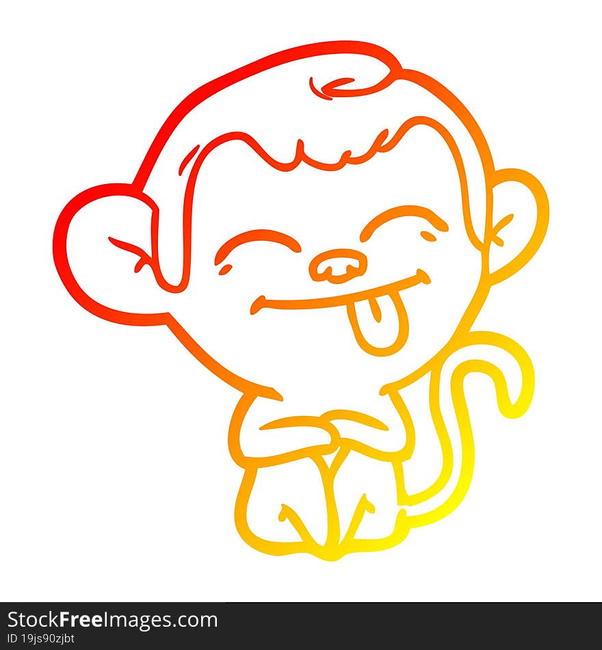 Warm Gradient Line Drawing Funny Cartoon Monkey